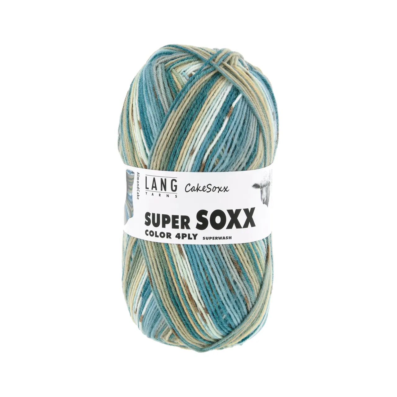 Super Soxx Color 4-Fach 542 Petrol/Braun 1149 Almond Cake von Lang Yarns.