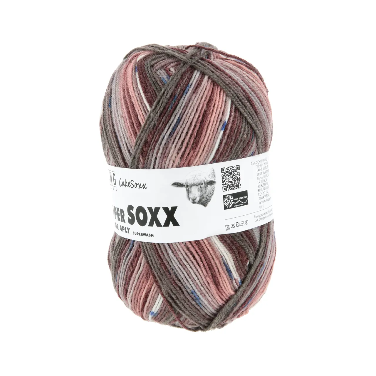 Super Soxx Color 4-Fach 545 Lachs/Braun 1149 Black Forest von Lang Yarns.