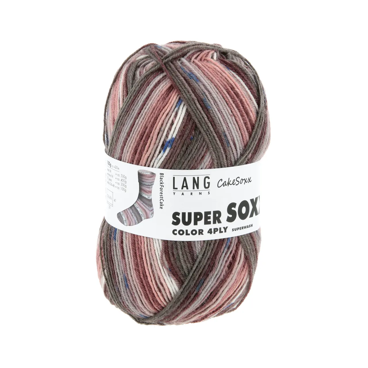 Super Soxx Color 4-Fach 545 Lachs/Braun 1149 Black Forest von Lang Yarns.