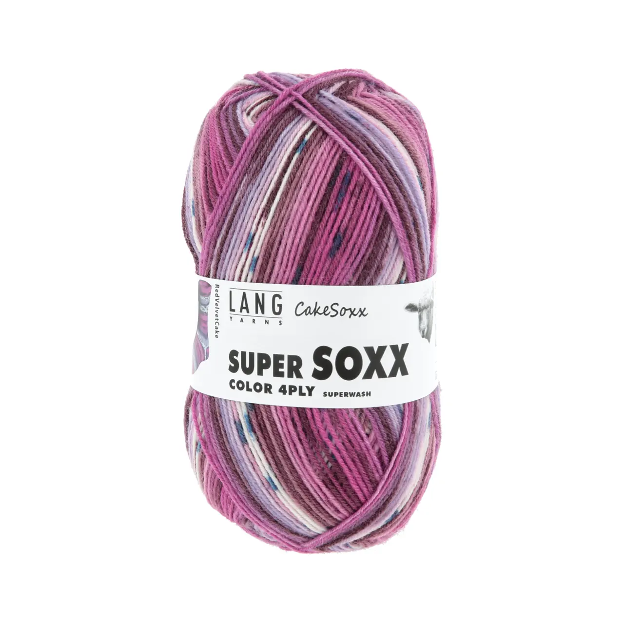 Super Soxx Color 4-Fach 546 Fuchsia/Lila 1149 Red Velvet C von Lang Yarns.
