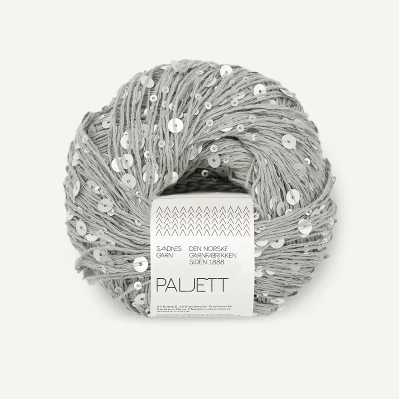 Paljett 1120 Silver Spoon von Sandnes Garn. Ein Hauch Glamour für deine Strick- und Häkelprojekte ein Elegantes Effektgarn mit fein eingearbeiteten Pailletten als Beilaufgarn oder solo.