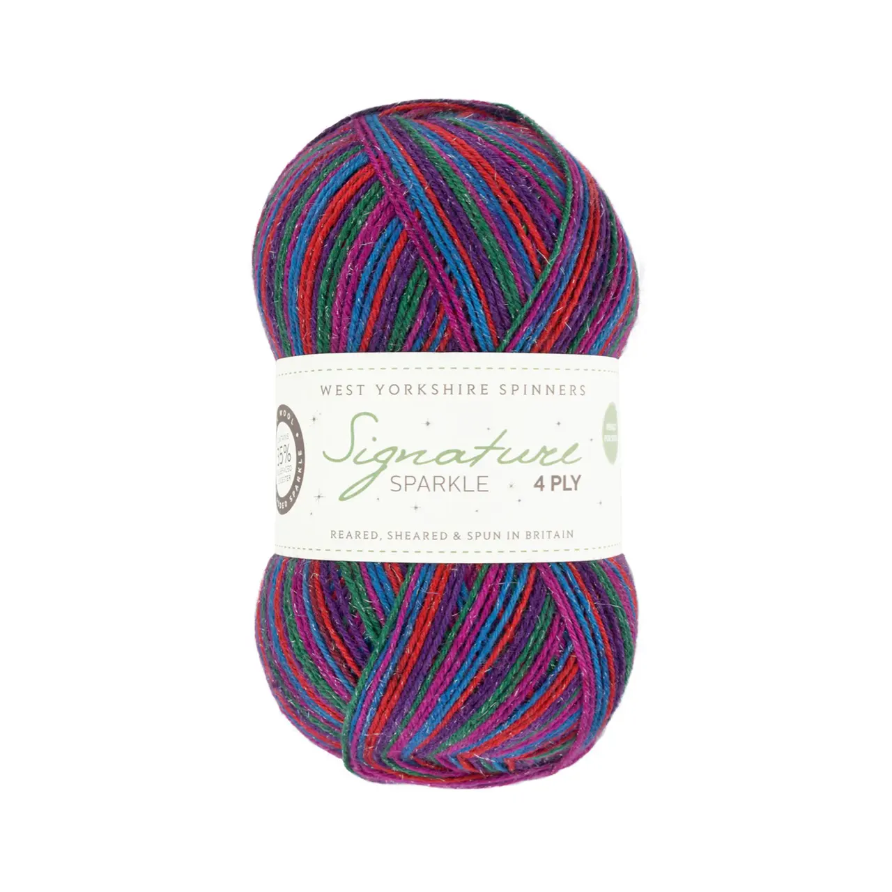 Signature 4-Fach Sparkle 1051 Vintage Tinsel von West Yorkshire Spinners. Sehr weiches und strapazierfähiges Garn aus hochwertigen Materialien mit außergewöhnlicher Vielseitigkeit ideal für Socken Schals und Tücher mit schönem Fall. Erhältlich als selbststreifende Variante „Colormix“ inspiriert unter anderem von leuchtenden Cocktailfarben aber auch in vielen kräftigen bis natürlichen Unifarben. Mehrfach als „Bestes Sockengarn“ ausgezeichnet.
