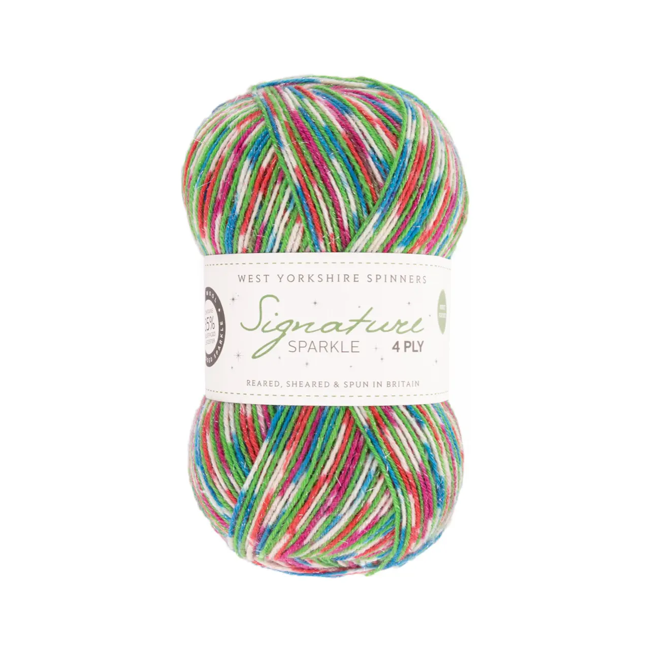Signature 4-Fach Sparkle 905 Fairy Lights von West Yorkshire Spinners. Sehr weiches und strapazierfähiges Garn aus hochwertigen Materialien mit außergewöhnlicher Vielseitigkeit ideal für Socken Schals und Tücher mit schönem Fall. Erhältlich als selbststreifende Variante „Colormix“ inspiriert unter anderem von leuchtenden Cocktailfarben aber auch in vielen kräftigen bis natürlichen Unifarben. Mehrfach als „Bestes Sockengarn“ ausgezeichnet.