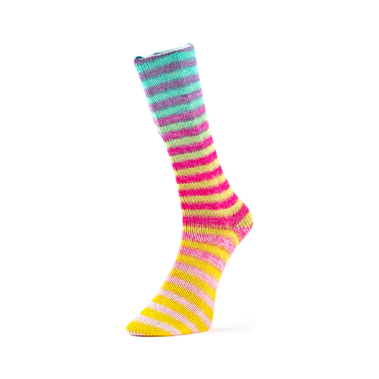 Paint Socks 6-Fach 12 Violett/Türkis/Rot/Gelb/Lila von Laines Du Nord. Dicke warme und farbenfrohe Sockenwolle 6-fach - perfekt für gemütliche robuste Stricksocken und individuelle Accessoires. Die hochwertigen Fasern bestehen aus mulesingfreier chlorfrei behandelter Schurwolle und bieten ein angenehmes Tragegefühl.