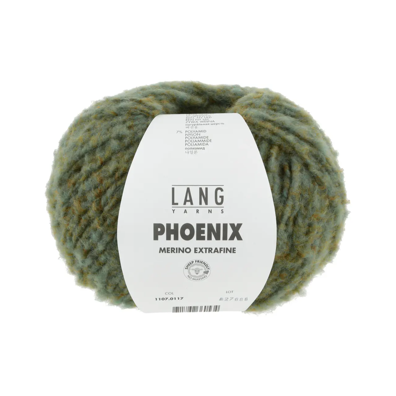 Phoenix 117 Grün Chante Claire von Lang Yarns. PHOENIX ist wahrscheinlich eines der weichsten Garne welches Sie je gefühlt haben. Dieses Garn besteht hauptsächlich aus Merino extrafein welches zudem Mulesing frei ist. PHOENIX dies sind unglaublich große Knäuel mit denen Sie im Handumdrehen die wärmsten Kreationen kreieren. Ihre Garderobe erhebt sich aus der Asche wenn Sie eine Kreation aus unserer neuen Qualität PHOENIX tragen.
