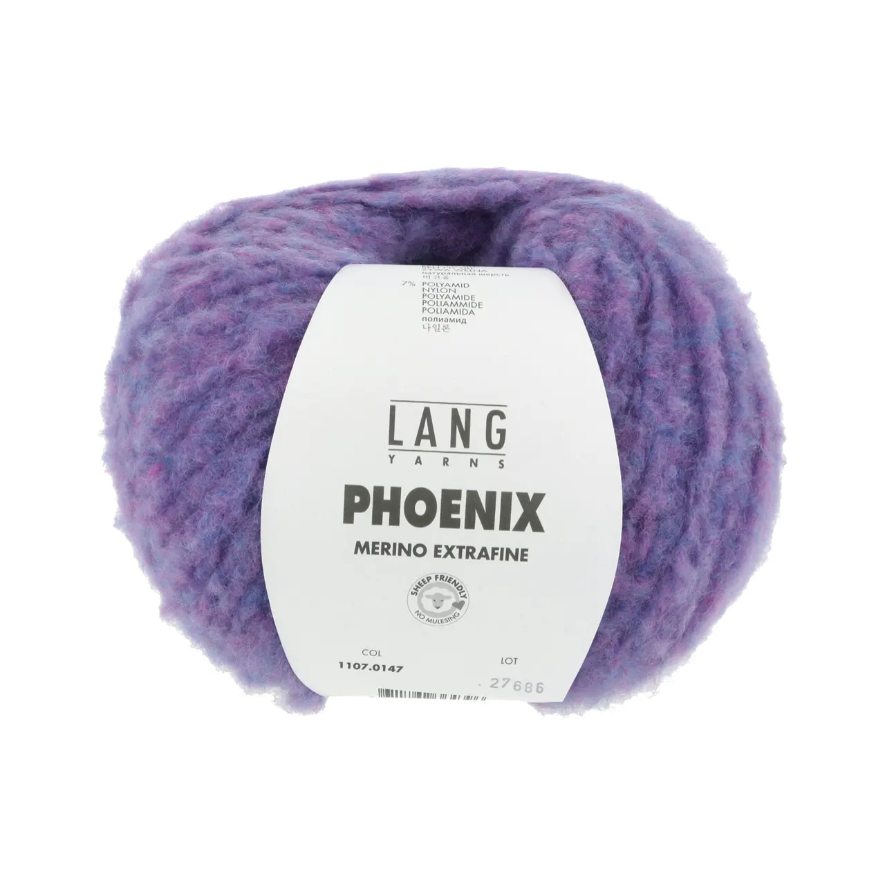 Phoenix 147 Violett Chante Claire von Lang Yarns. PHOENIX ist wahrscheinlich eines der weichsten Garne welches Sie je gefühlt haben. Dieses Garn besteht hauptsächlich aus Merino extrafein welches zudem Mulesing frei ist. PHOENIX dies sind unglaublich große Knäuel mit denen Sie im Handumdrehen die wärmsten Kreationen kreieren. Ihre Garderobe erhebt sich aus der Asche wenn Sie eine Kreation aus unserer neuen Qualität PHOENIX tragen.