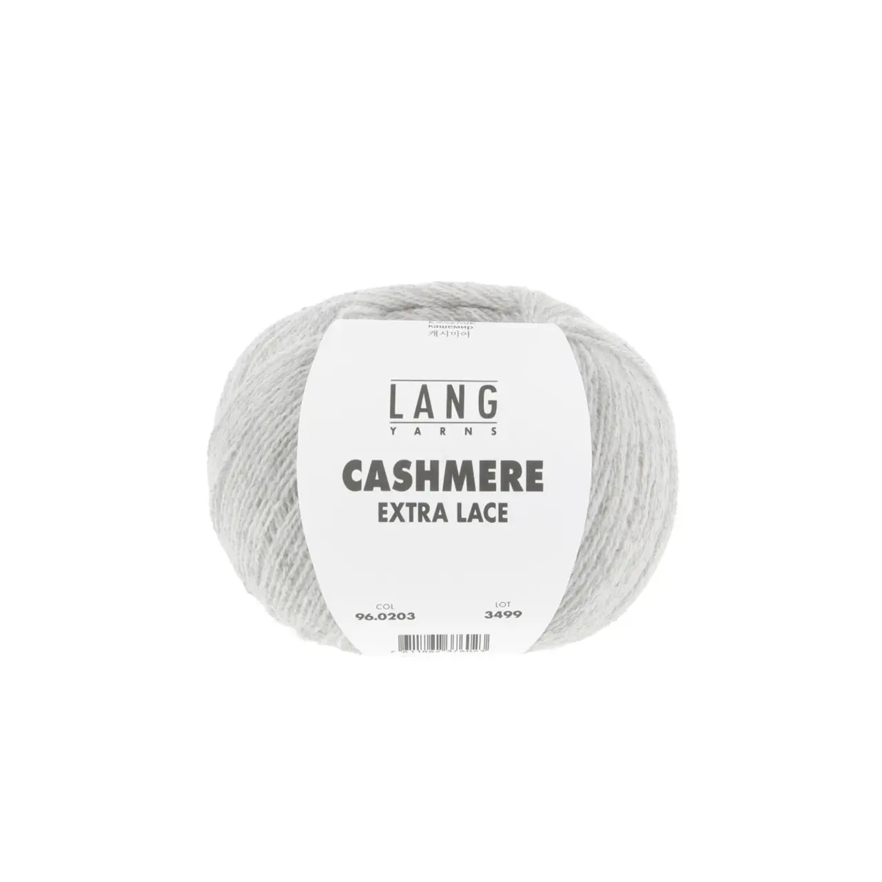 Cashmere Extra Lace 203 Hellgrau Mélange von Lang Yarns. CASHMERE EXTRA LACE ist ein edles Beilaufgarn aus reinem Kaschmir das sich wunderbar weich und luxuriös anfühlt. Es eignet sich hervorragend zum Kombinieren mit anderen Garnen und ist eine hochwertige Alternative zu klassischen Mohair-Seide-Mischungen. Aber natürlich lässt es sich auch solo verstricken z. B. zu zarten Lace-Tüchern und filigranen Accessoires. Das Garn überzeugt durch seine Leichtigkeit und ist die perfekte Wahl für Strickprojekte