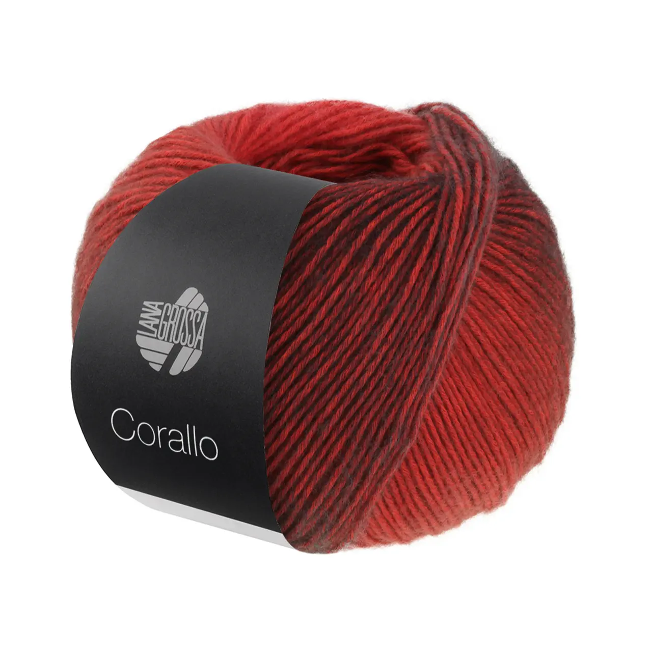 Corallo 5 Rot/Grau-/Schwarzrot von Lana Grossa. Ein modernes Effektgarn bei dem ein stabiles und zugleich weiches Baumwollnetz mit feinen Merinofasern gefüllt ist. Besonders geeignet für Pullover Cardigans Tücher und leichte Accessoires.