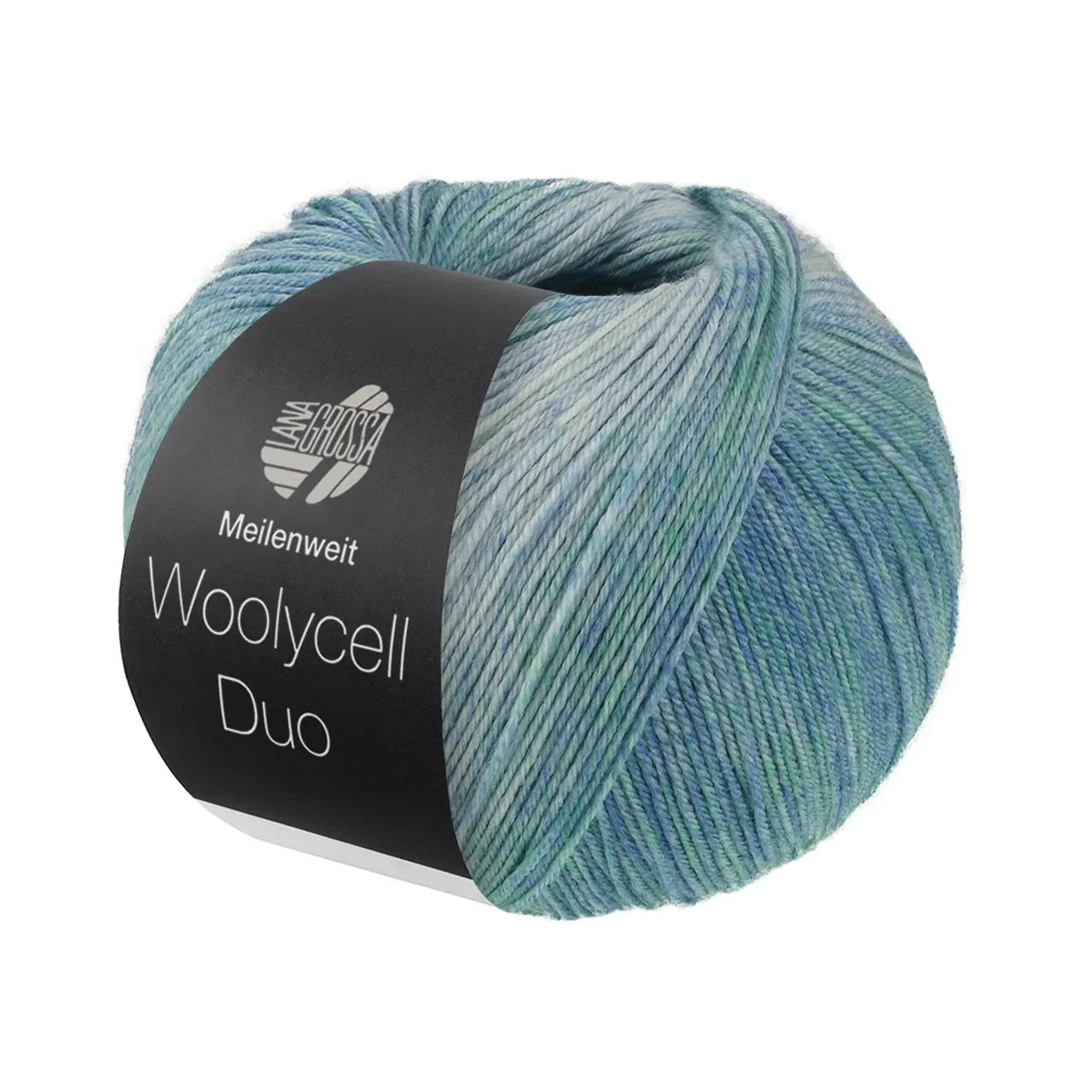 Meilenweit 100 Woolycell Duo 6006 Türkisblau/-Grün/Helltürkis von Lana Grossa. Hochwertiges Sockengarn ohne Polyamidanteil aus Merinowolle & Lyocell im Farbverlauf bedruckt wasc