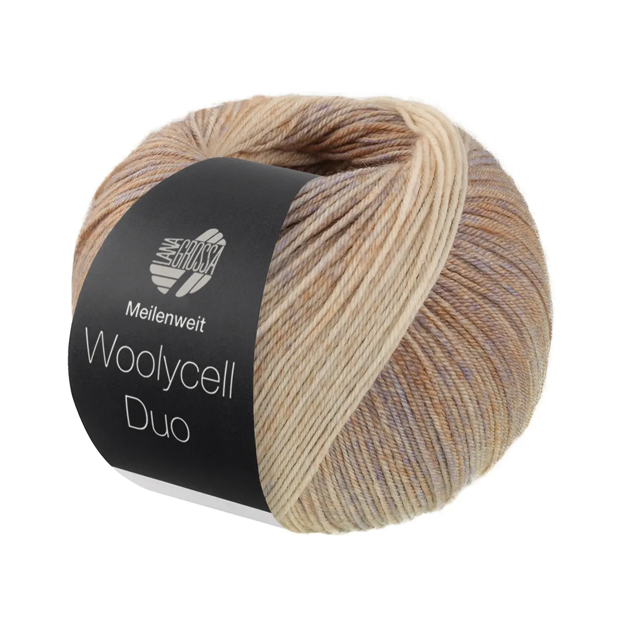 Meilenweit 100 Woolycell Duo 6009 Beige/Sandbeige/Grau von Lana Grossa. Hochwertiges Sockengarn ohne Polyamidanteil aus Merinowolle & Lyocell im Farbverlauf bedruckt wasc