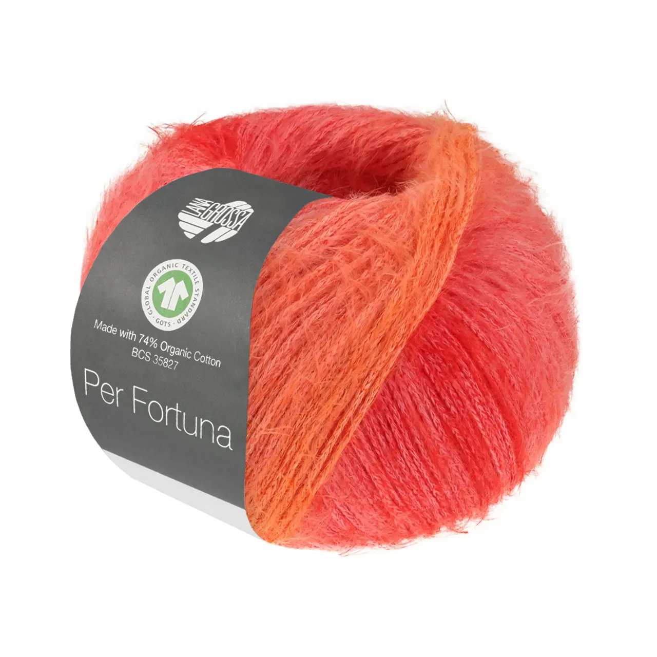 Per Fortuna Dégradé GOTS 106 Mandarin/Orange/Lachs/Erdbeer Setasuri von Lana Grossa. Leichtes Sommerflauschgarn mit Baumwolle