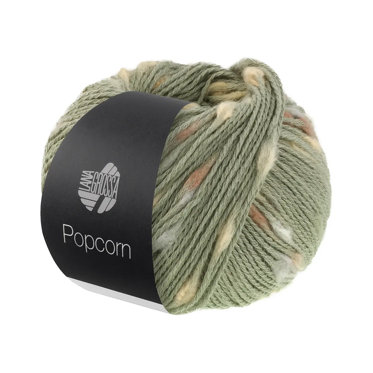 Popcorn 13 Resedagrün/Beige/Camel/Nougat von Lana Grossa. Effektnetzgarn gefüllt mit bunten flauschigen Farbspots aus 100% Baumwolle