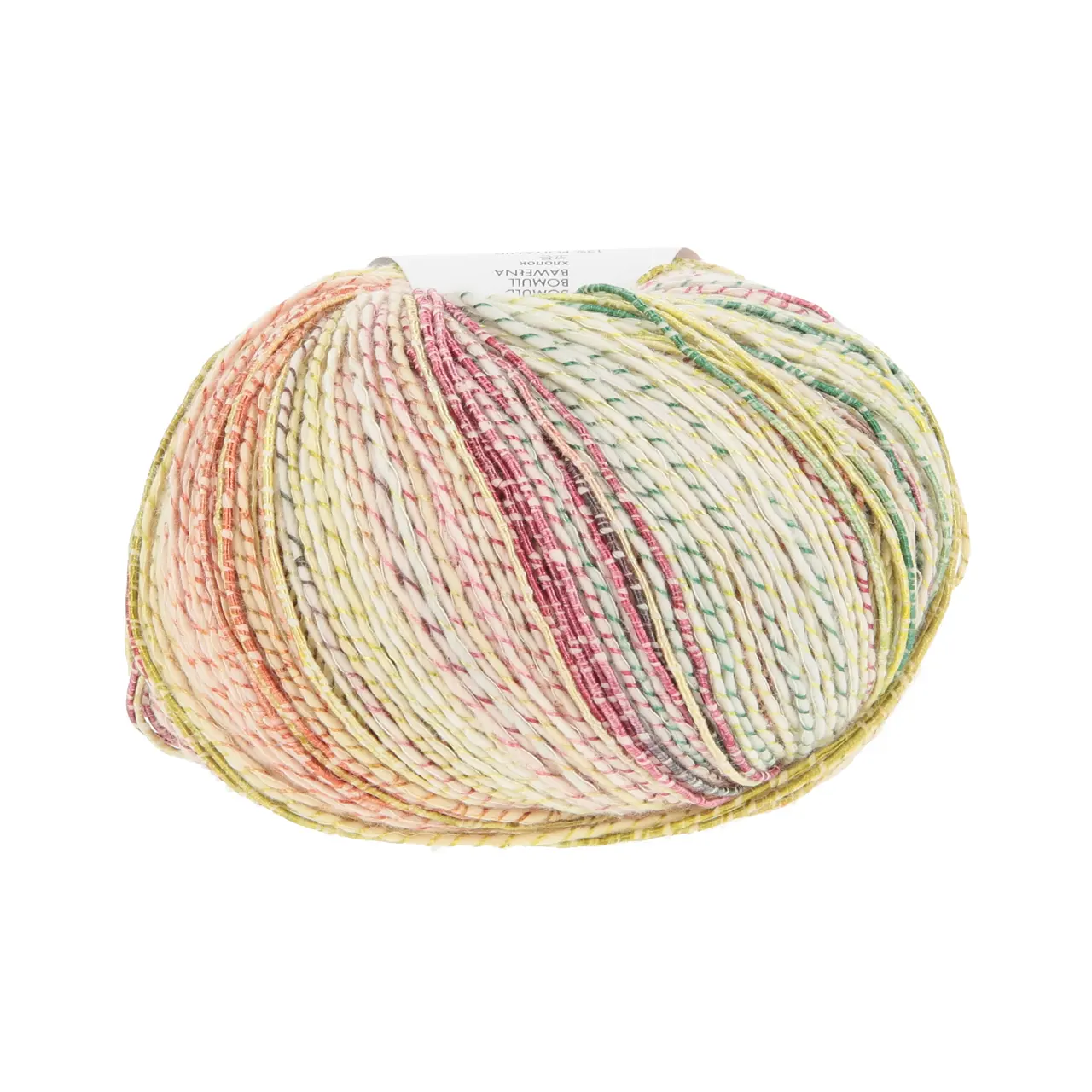 Fiesta 10 Dunkelgrün/Orange/Gelb/Rosa von Lang Yarns. FIESTA ist ein lebhaftes und verspieltes Garn mit einem weißen Baumwollkern der mehr oder weniger dicht mit einem mehrfarbigen Nylonfaden umwickelt ist. Je nach Farbe und Dichte der Umwicklung hat das Garn ein unterschiedliches Erscheinungsbild. Dieses Garn zeichnet sich durch seinen dynamischen und bunten Charakter aus und ist perfekt für sommerliche Projekte. Egal ob für auffällige Einzelstücke oder fröhliche Accessoires FIESTA bringt