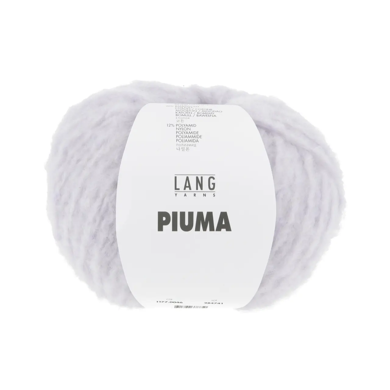 Piuma 46 Lavendel von Lang Yarns. PIUMA bedeutet „Feder“ auf Italienisch und genau so fühlt sich dieses Garn an. Der Kern aus robustem Polyamid sorgt für Stabilität während ein flauschiger Mantel aus gefärbter Merinowolle und weisser Baumwolle einen dezenten Melange-Effekt erzeugt. Das Maschenbild erinnert an einen kuscheligen Teddystoff ideal für warme Jacken Pullover oder Accessoires mit Volumen und weicher Textur. Besonders schön