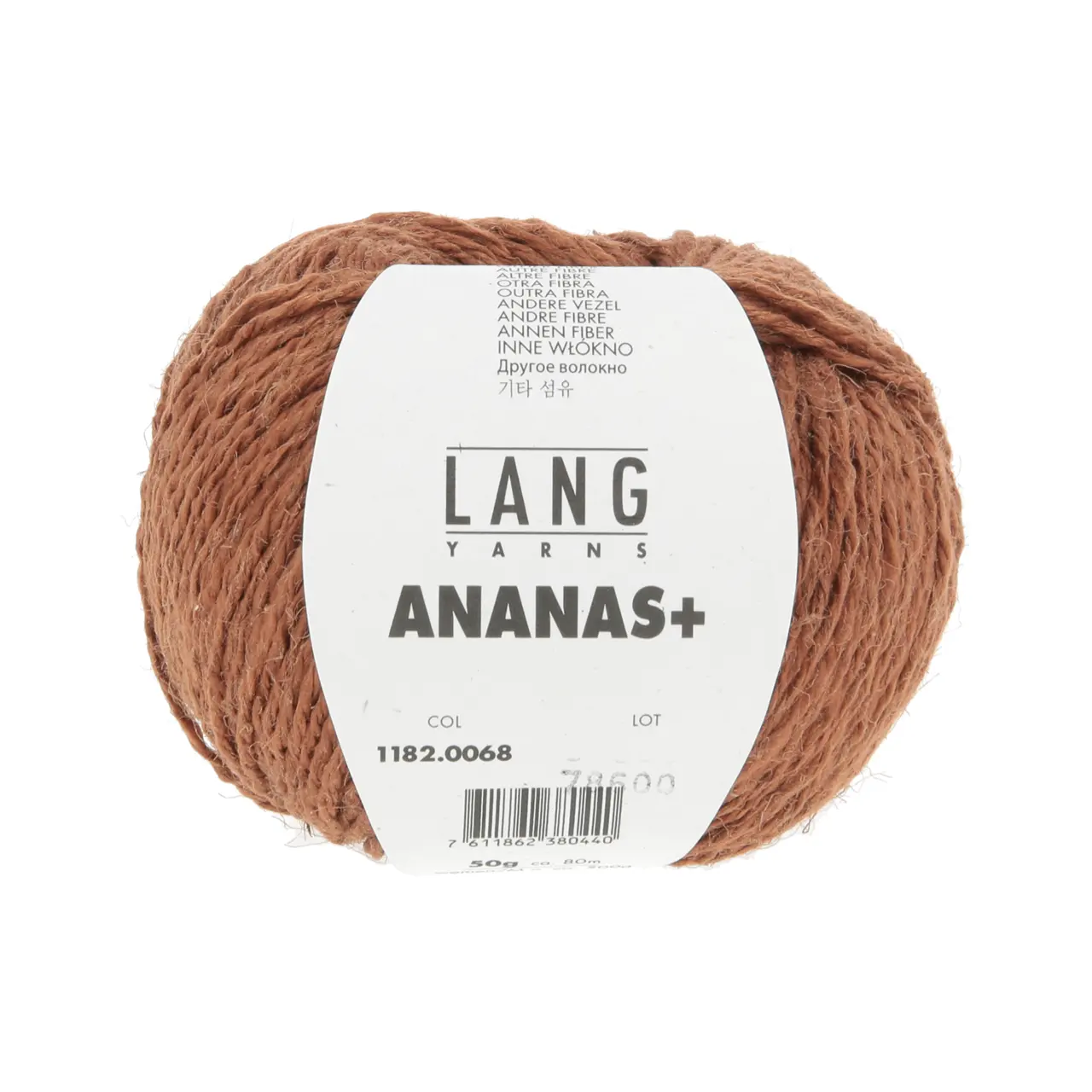 Ananas+ 68 Braun von Lang Yarns. ANANAS+ ist die dickere Variante unseres Garns aus Ananasfasern. Es eignet sich perfekt für Wohnaccessoires und dekorative Projekte die eine gute Formstabilität erfordern.