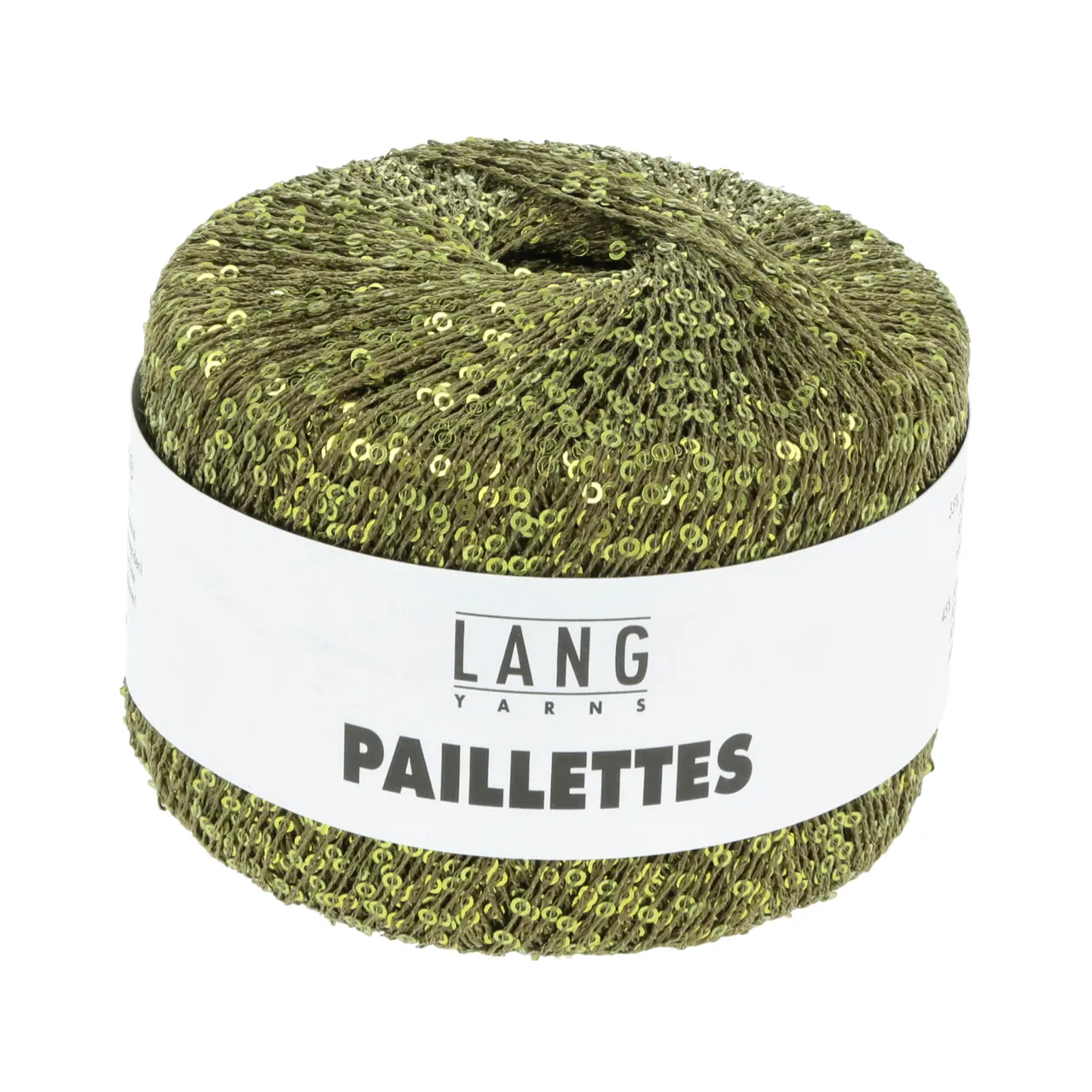 Paillettes 98 Olive von Lang Yarns. Beilaufgarn mit Pailletten. Celebrate your style. Lasse Deiner Kreativität freien Lauf und kombiniere mit Deinem Lieblingsgarn.