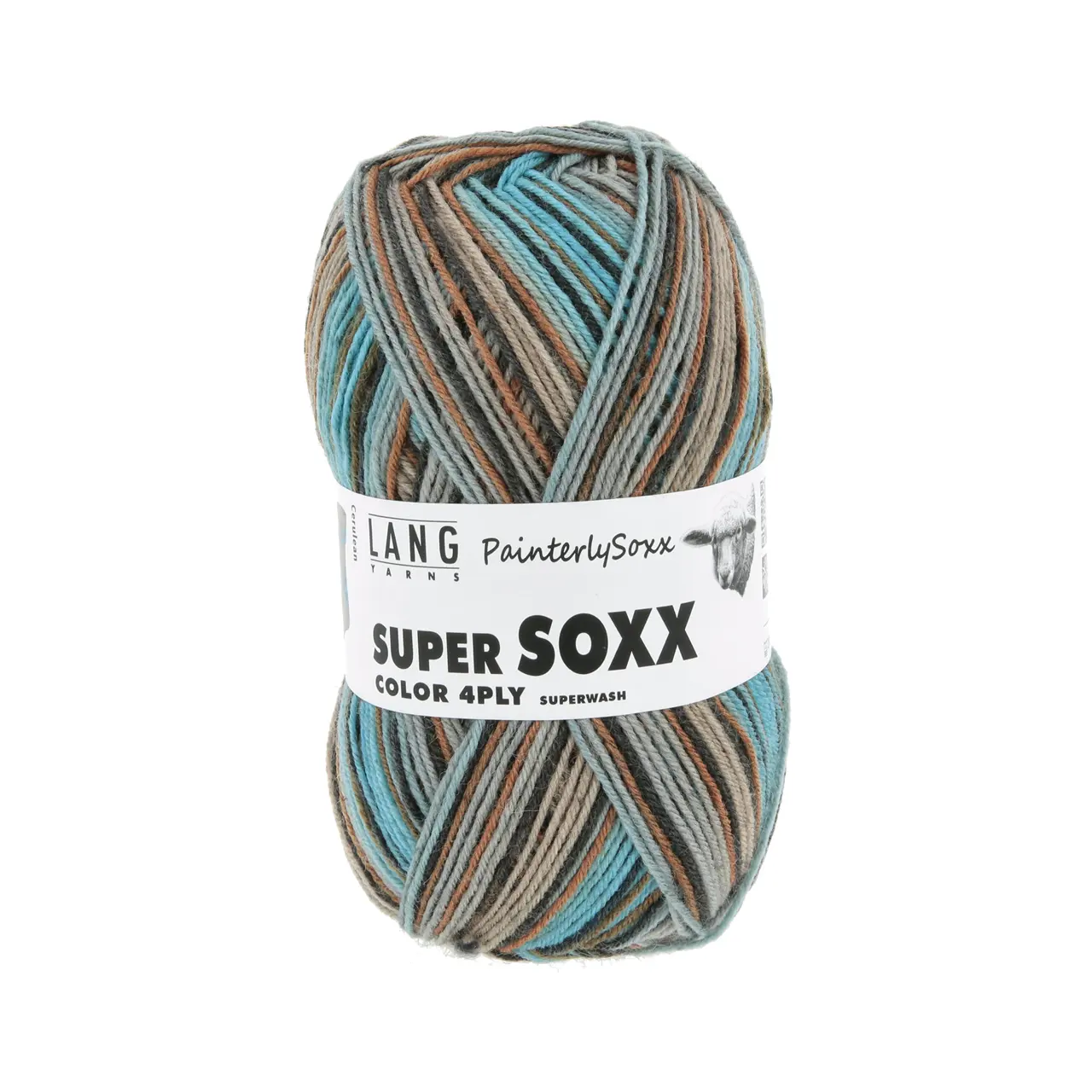 Super Soxx Color 4-Fach 548 Hellblau/Braun 1150 Cerulean von Lang Yarns.
