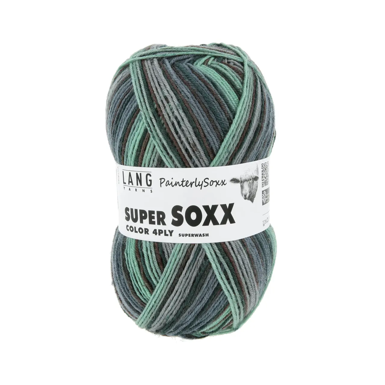 Super Soxx Color 4-Fach 549 Dunkelblau/Mint 1150 Viridian von Lang Yarns.