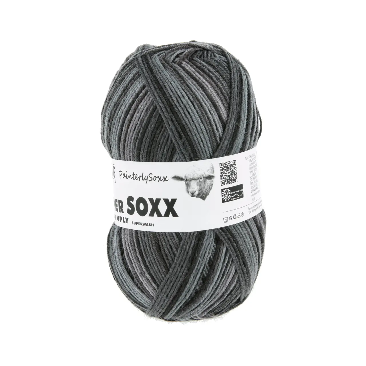 Super Soxx Color 4-Fach 552 Grau/Schwarz 1150 Graphite von Lang Yarns.