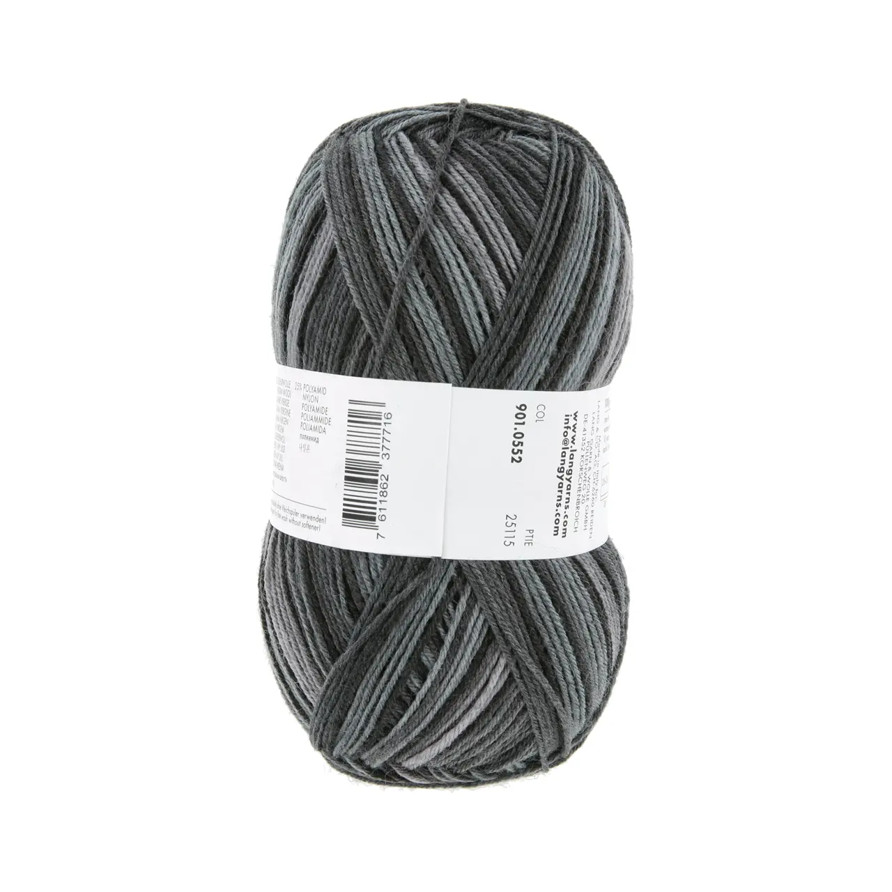 Super Soxx Color 4-Fach 552 Grau/Schwarz 1150 Graphite von Lang Yarns.