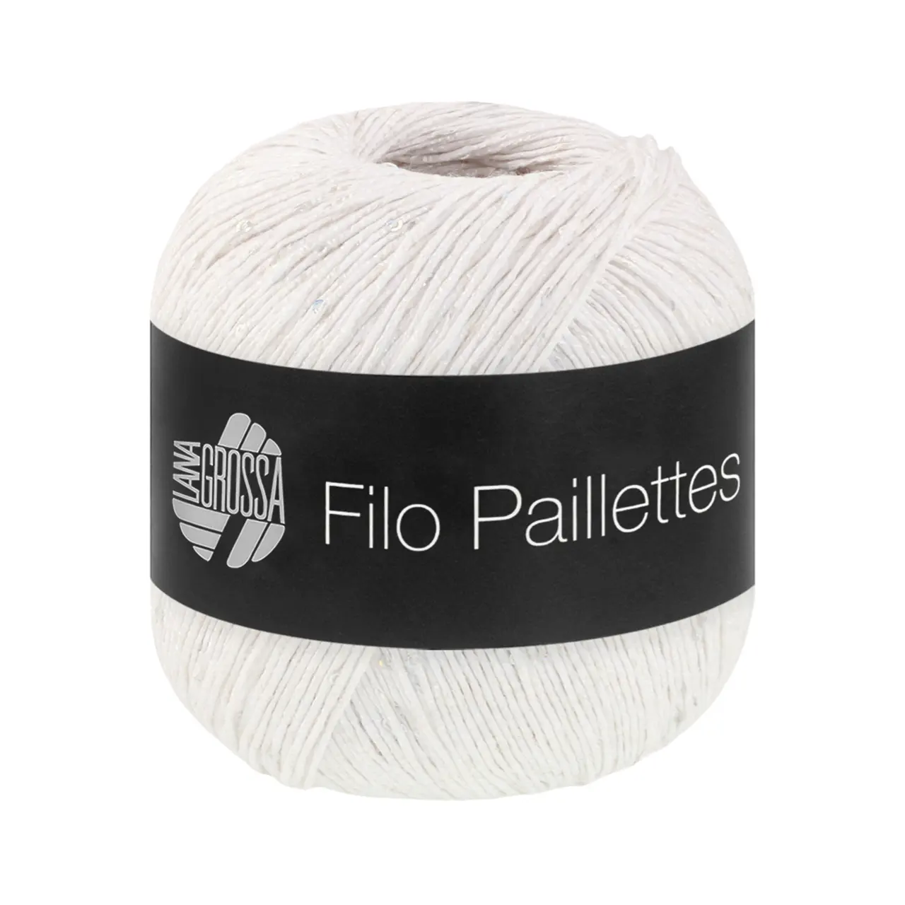 Filo Paillettes 1 Weiß von Lana Grossa. Edles fest verzwirntes Baumwollgarn mit Pailletten und Matt-Glanz-Effekt