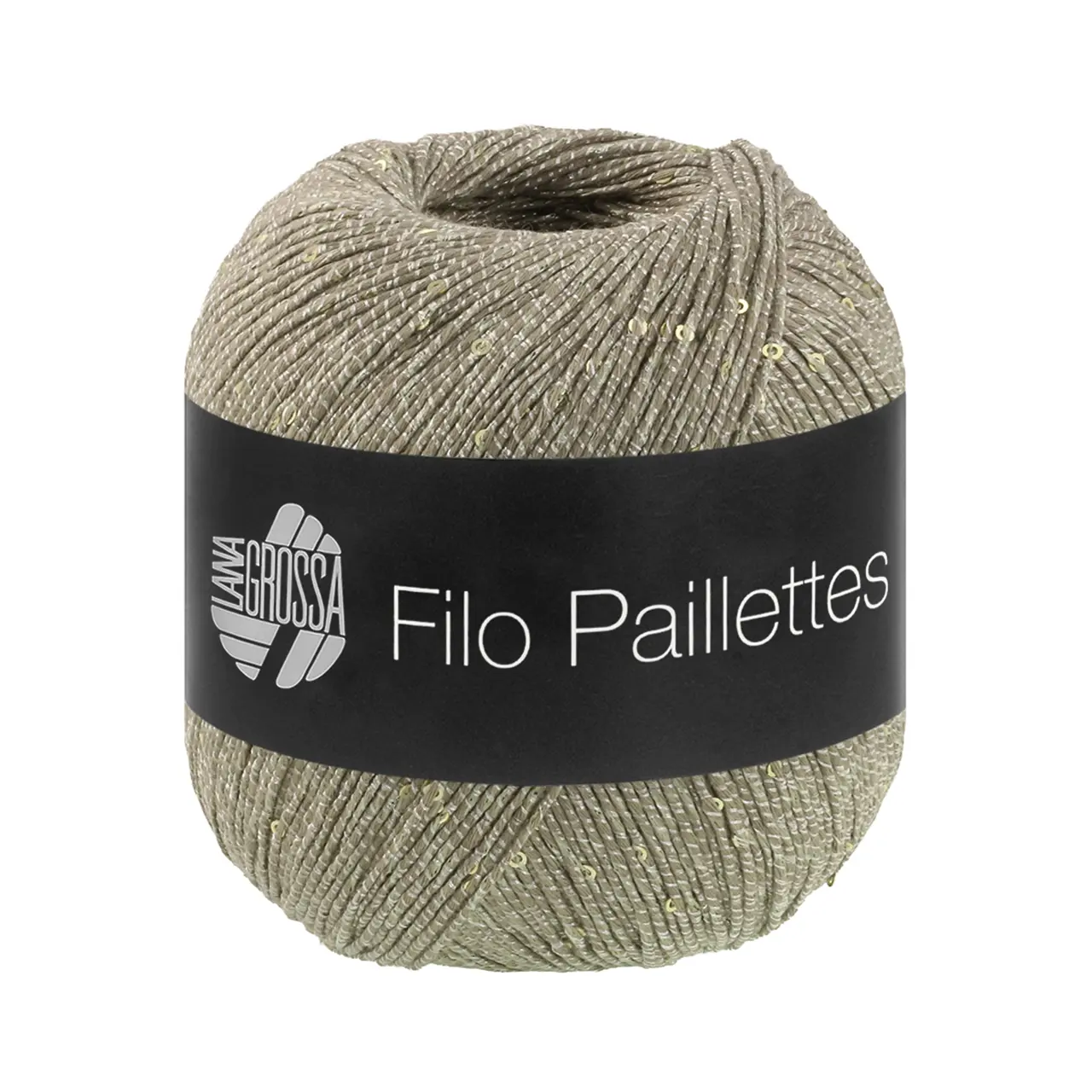 Filo Paillettes 13 Khaki von Lana Grossa. Edles fest verzwirntes Baumwollgarn mit Pailletten und Matt-Glanz-Effekt