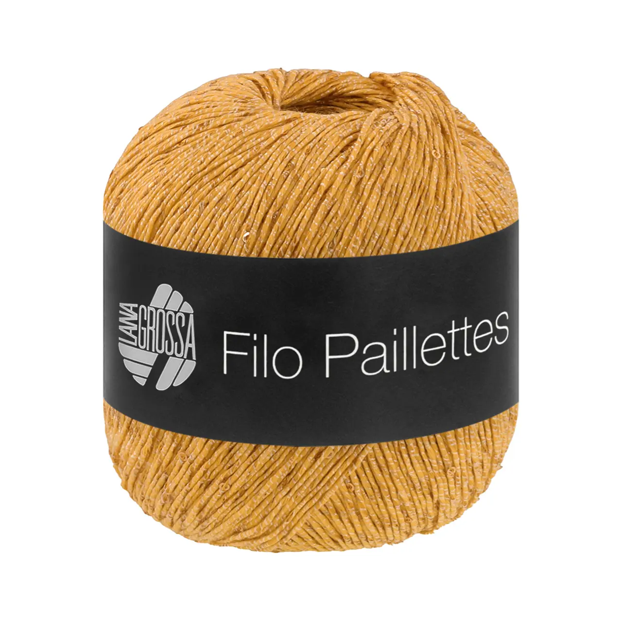 Filo Paillettes 4 Dottergelb von Lana Grossa. Edles fest verzwirntes Baumwollgarn mit Pailletten und Matt-Glanz-Effekt