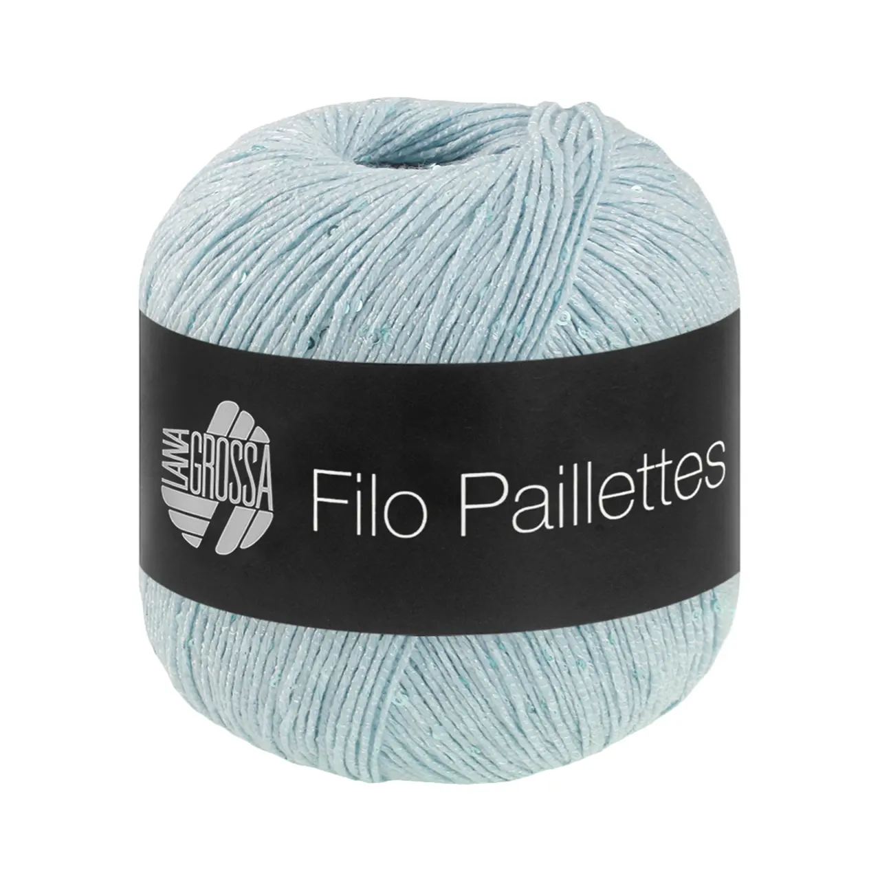 Filo Paillettes 9 Eisblau von Lana Grossa. Edles fest verzwirntes Baumwollgarn mit Pailletten und Matt-Glanz-Effekt