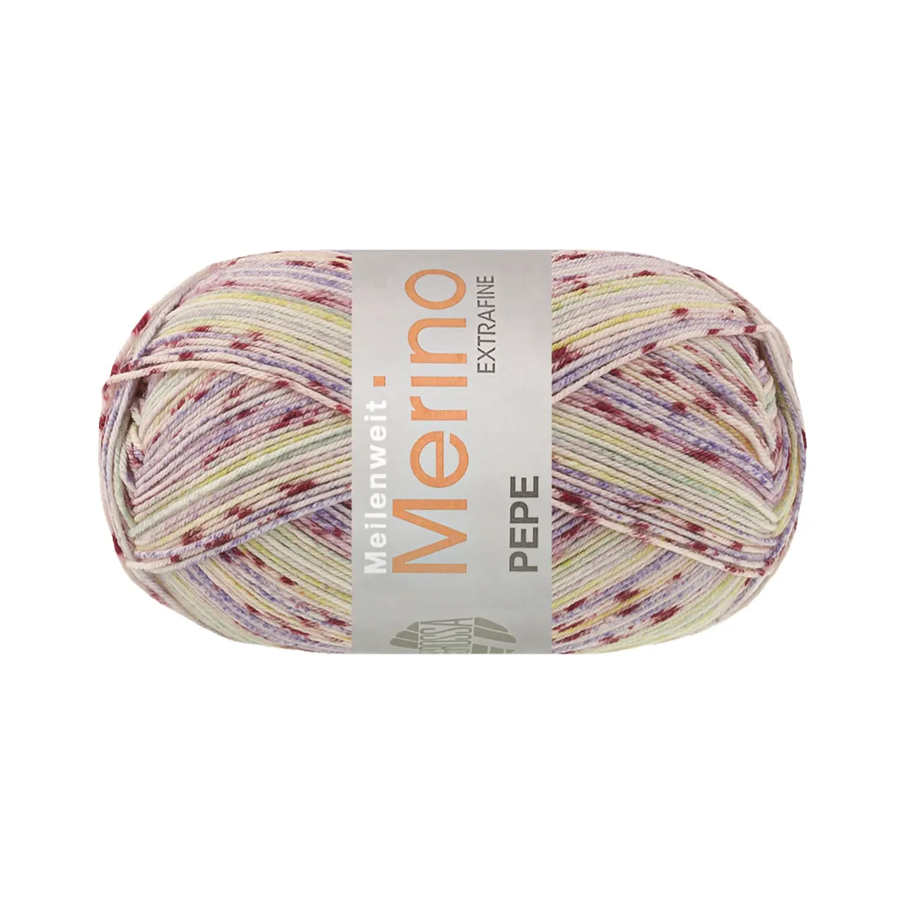Meilenweit 100 Merino Extrafine Pepe 4143 Antikviolett/Veilchenblau/Kiwigrün/Creme/Mint/Pastelllila von Lana Grossa. Hochwertiges Sockengarn aus extrafeiner Merino-Wolle waschmaschinenfest