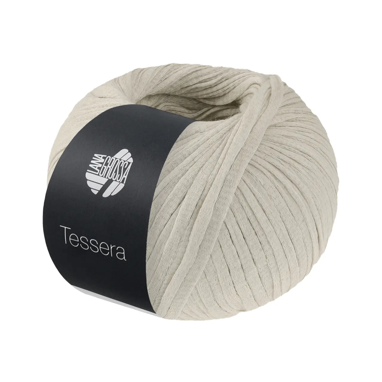 Tessera 14 Silbergrau von Lana Grossa. Hochwertiges schmales Baumwoll-Bändchengarn in matter-papierfeiner Optik