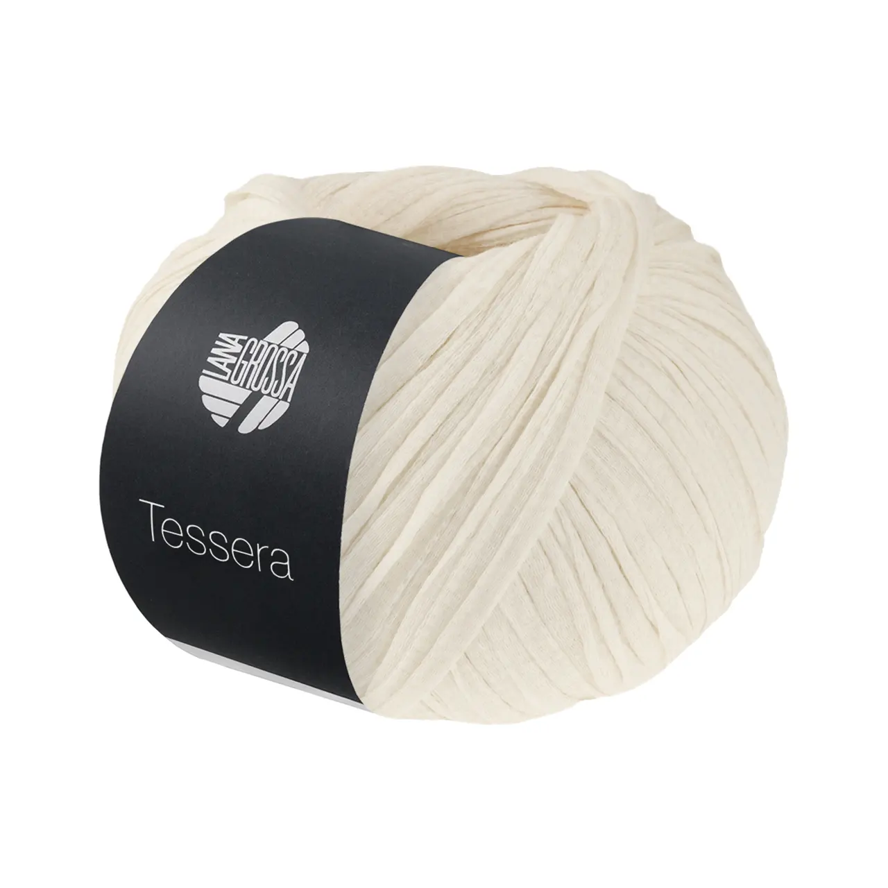 Tessera 19 Creme von Lana Grossa. Hochwertiges schmales Baumwoll-Bändchengarn in matter-papierfeiner Optik