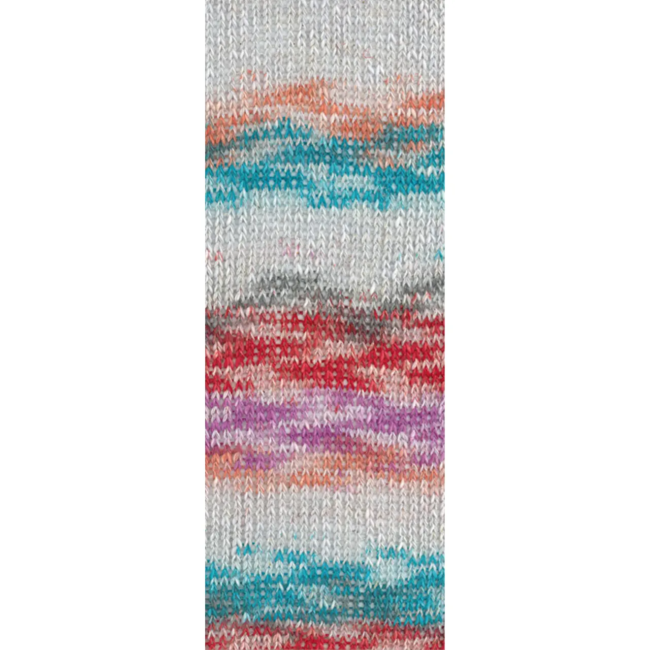Gomitolo California 3048 Silber-/Dunkelgrau/Petrol/Rostrot/Fuchsia/Altrosa von Lana Grossa. Strukturiertes Baumwoll-Leinengarn mit Hanffasern und farbenfrohen Effektstreifen-Druck direkt aus d