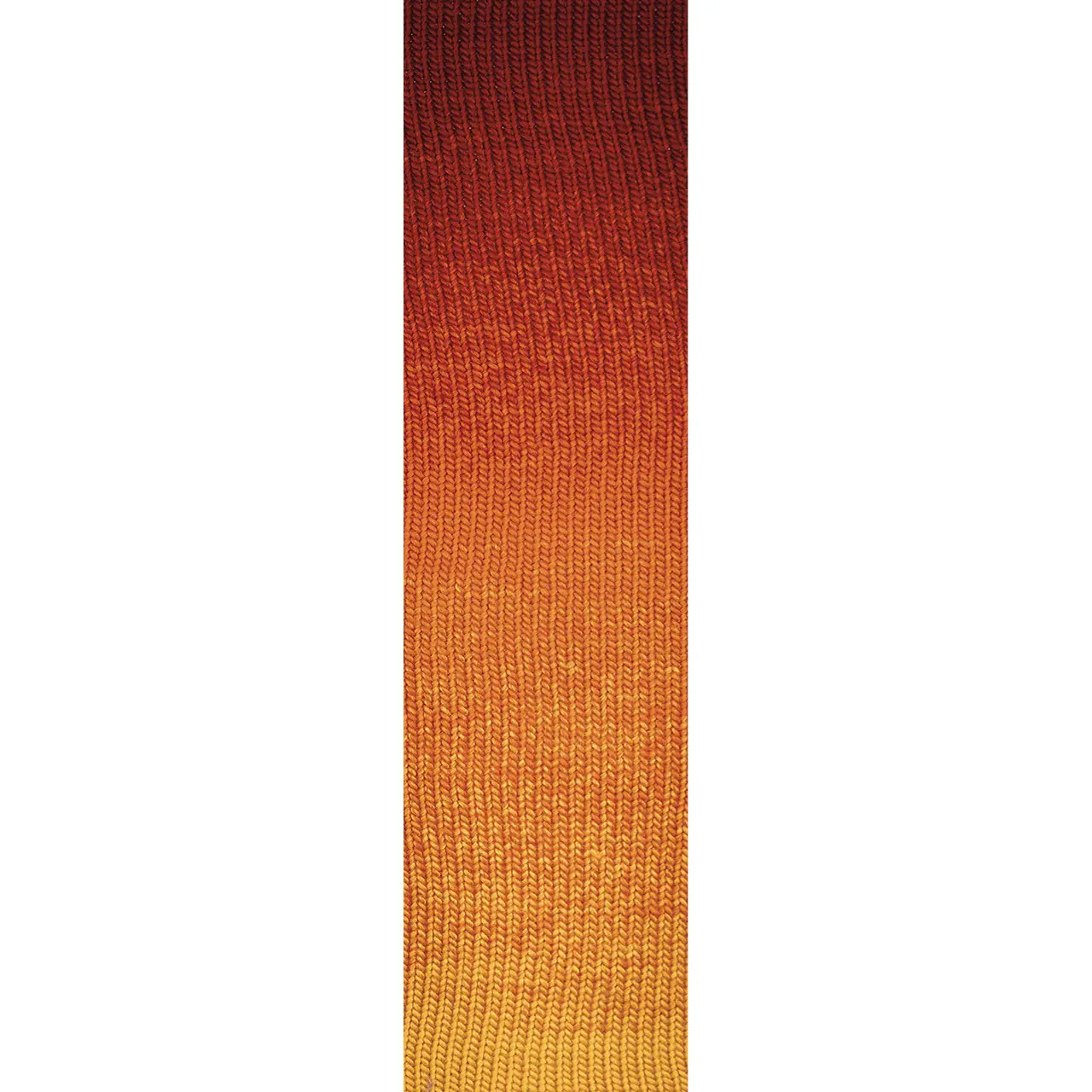 Poema 812 Ziegelrot/Orange/Goldgelb von Laines Du Nord. 100% mulesing-freie Wolle für ein Garn dessen Farben sich in einer perfekten Sequenz zu einem Dégradé-Effekt verbinden.