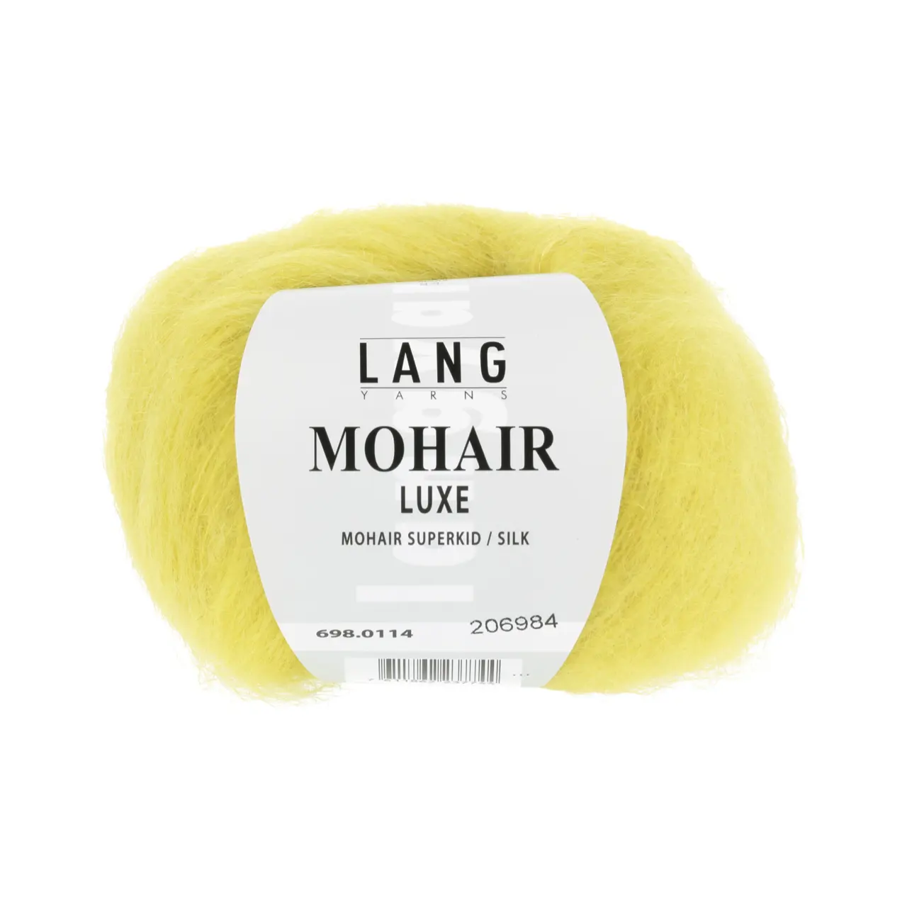 Mohair Luxe 114 Gelb von Lang Yarns. Superkid-Mohair gemischt mit Seide - ein federleichtes Garn für modische Accessoires und mehr.