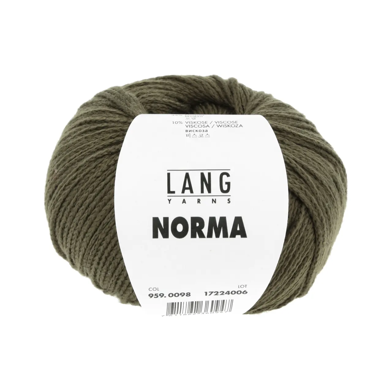 Norma 98 Olive Dunkel von Lang Yarns. Die Fasermischung aus feinster Baumwolle und hochwertiger Viskose macht aus diesem Garn einen Alleskönner. Der hautfreundliche Griff die Weichheit und das Volumen durch die innovative Konstruktion geben dem Garn einen wolligen Charakter. Ein typischer Vertreter der Ganzjahresgarne.