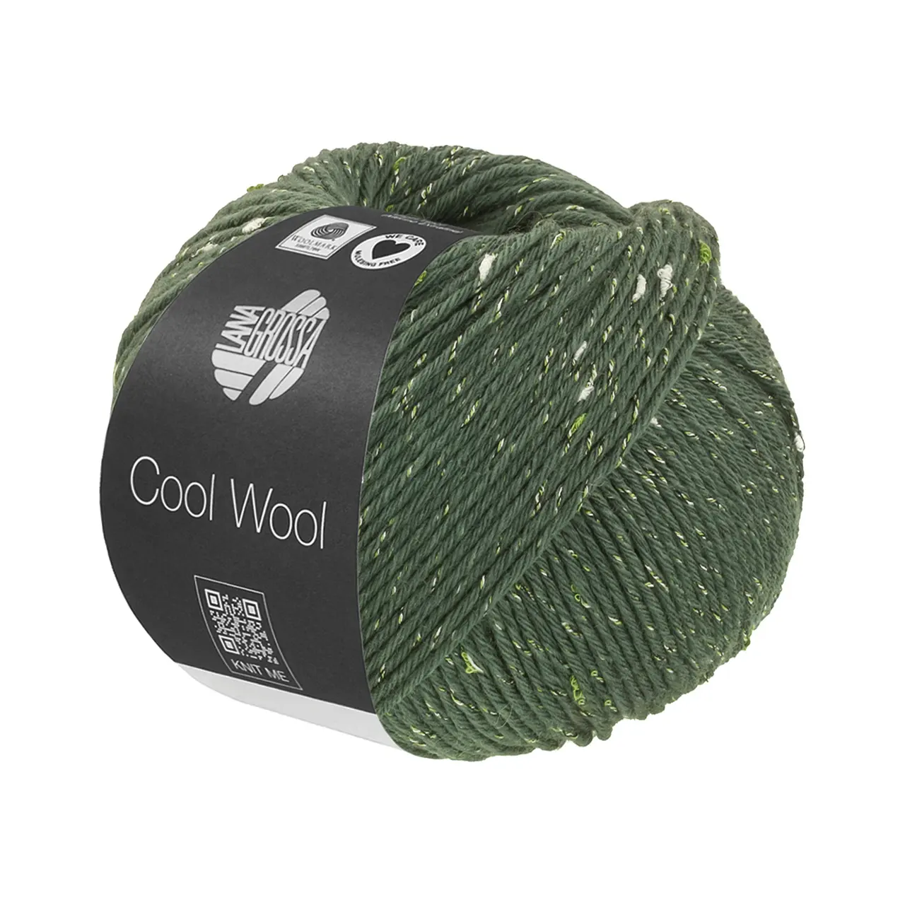 Cool Wool Dots 8 Graugrün von Lana Grossa. Merinoklassiker mit effektvollen Tweednoppen