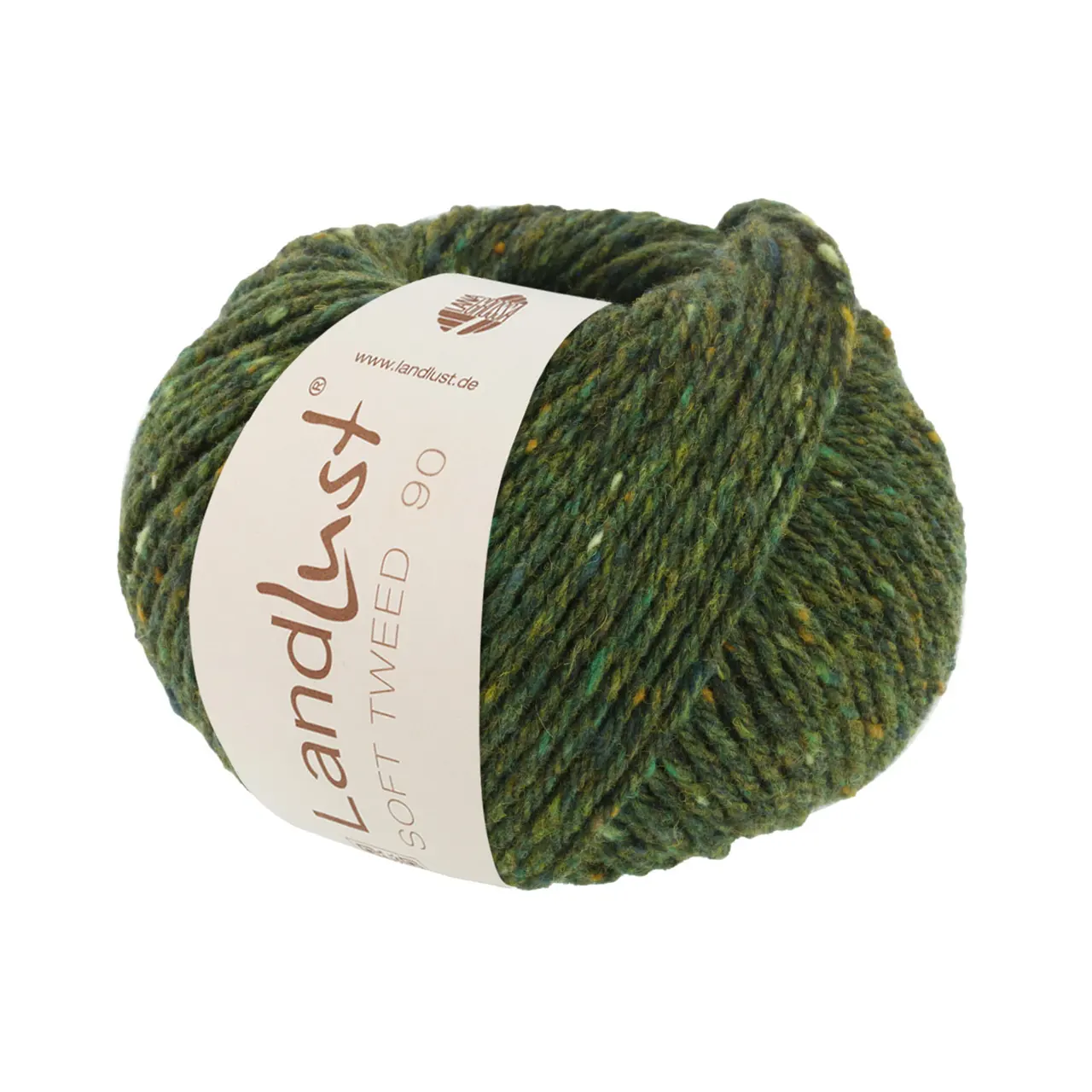 Landlust Soft Tweed 90 7 Dunkelgrün Meliert von Lana Grossa. Klassisch verzwirntes Tweedgarn aus Schurwolle mit mehrfarbigen Noppen
