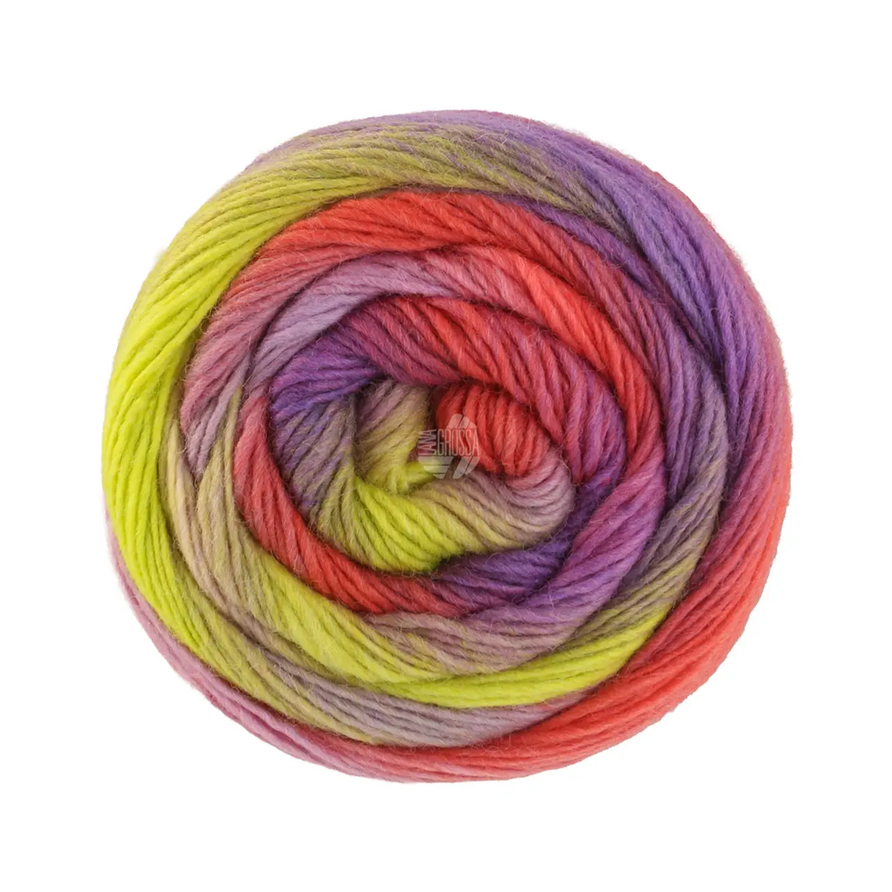 Meilenweit 100 Color Mix Multi 8021 Rot/Fuchsia/Grünbeige/Hellrot/Rotviolett von Lana Grossa. Merino-Dochtgarn mit Farbverlauf für Socken und mehr waschmaschinenfest