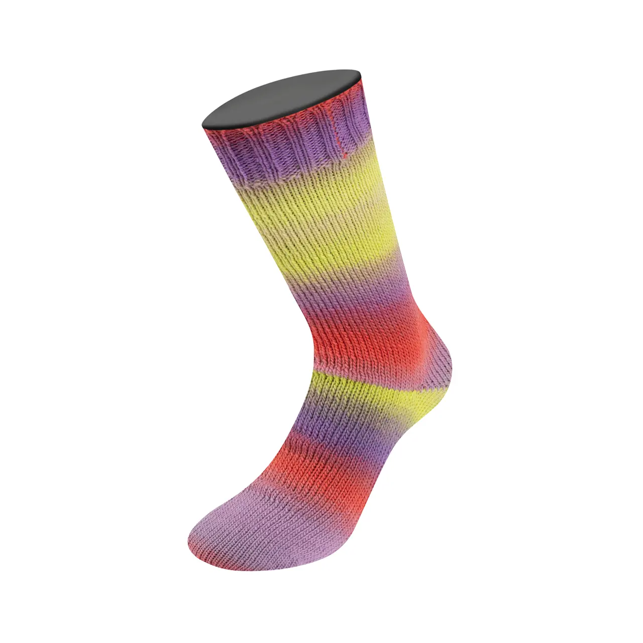 Meilenweit 100 Color Mix Multi 8021 Rot/Fuchsia/Grünbeige/Hellrot/Rotviolett von Lana Grossa. Merino-Dochtgarn mit Farbverlauf für Socken und mehr waschmaschinenfest