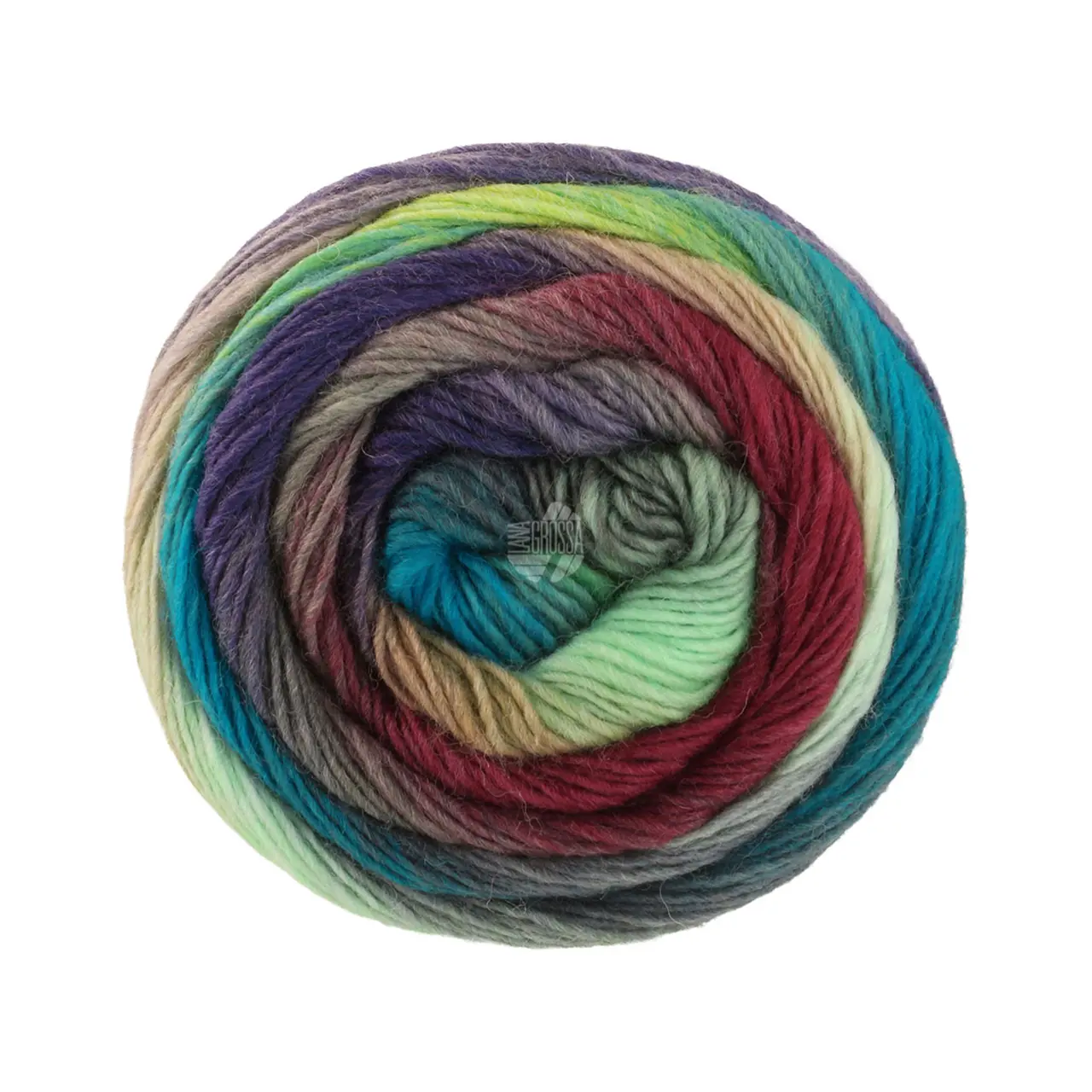 Meilenweit 100 Color Mix Multi 8023 Nougat/Rotbraun/Graulila/Pastellgrün/Mint/Petrol/Smaragd von Lana Grossa. Merino-Dochtgarn mit Farbverlauf für Socken und mehr waschmaschinenfest