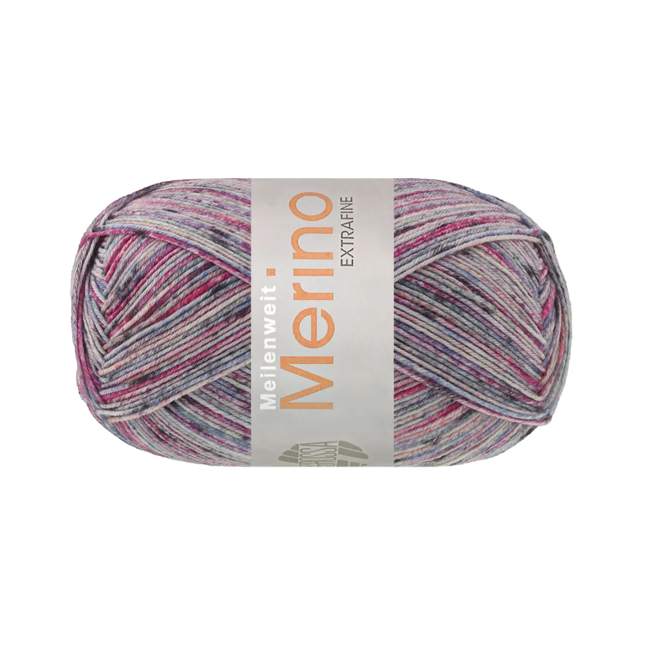 Meilenweit 100 Merino Extrafine Mountain 7604 Hell-/Dunkelgrau/Fuchsia/Rosa/Jeansblau Gestreift von Lana Grossa. Sockengarn aus Merinowolle waschmaschinenfest