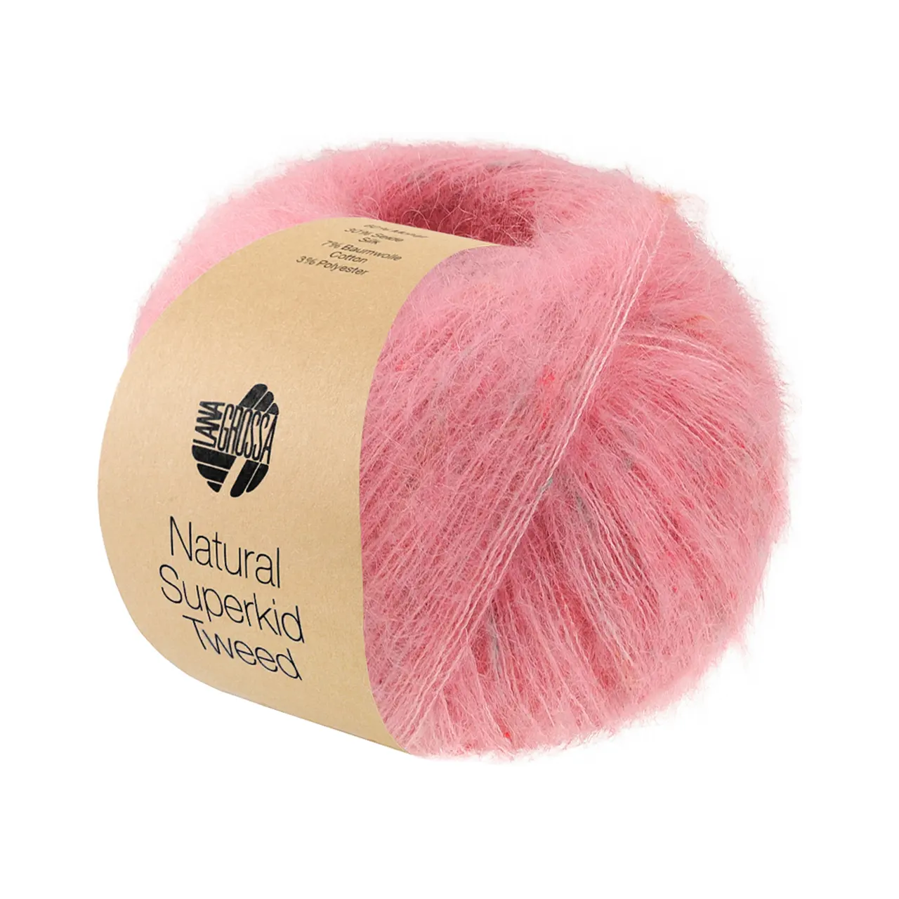 Natural Superkid Tweed 638 Nelkenrosa von Lana Grossa. Feines Lace-Garn aus Superkid Mohair mit Seide und zarten Tweednoppen