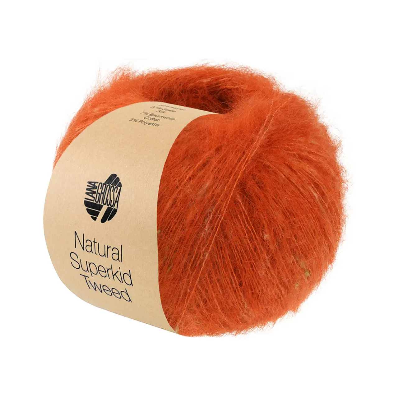 Natural Superkid Tweed 640 Kupferrot von Lana Grossa. Feines Lace-Garn aus Superkid Mohair mit Seide und zarten Tweednoppen