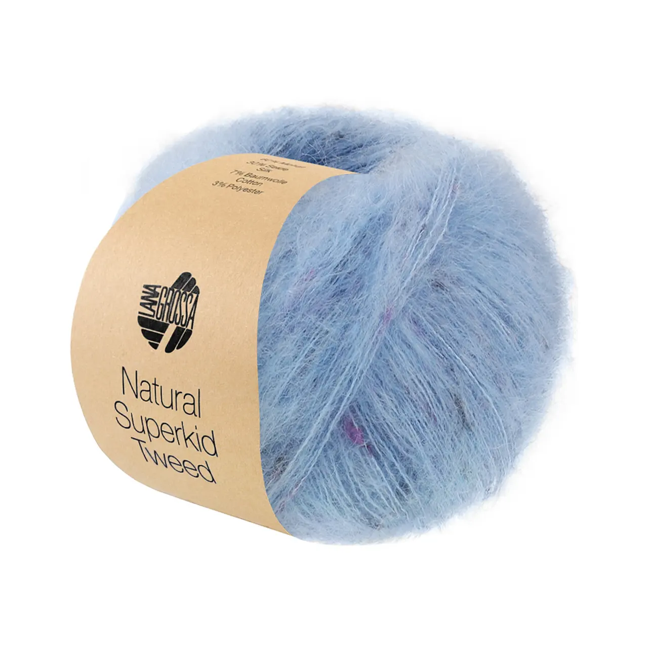 Natural Superkid Tweed 643 Hellblau von Lana Grossa. Feines Lace-Garn aus Superkid Mohair mit Seide und zarten Tweednoppen