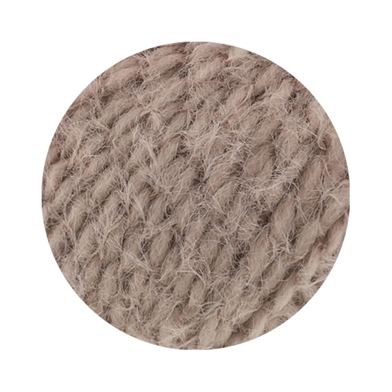 Cosi 4 Taupe von Lana Grossa. Weiches Merino-Dochtgarn locker verzwirnt mit einem kurzflorigen Effektgarn