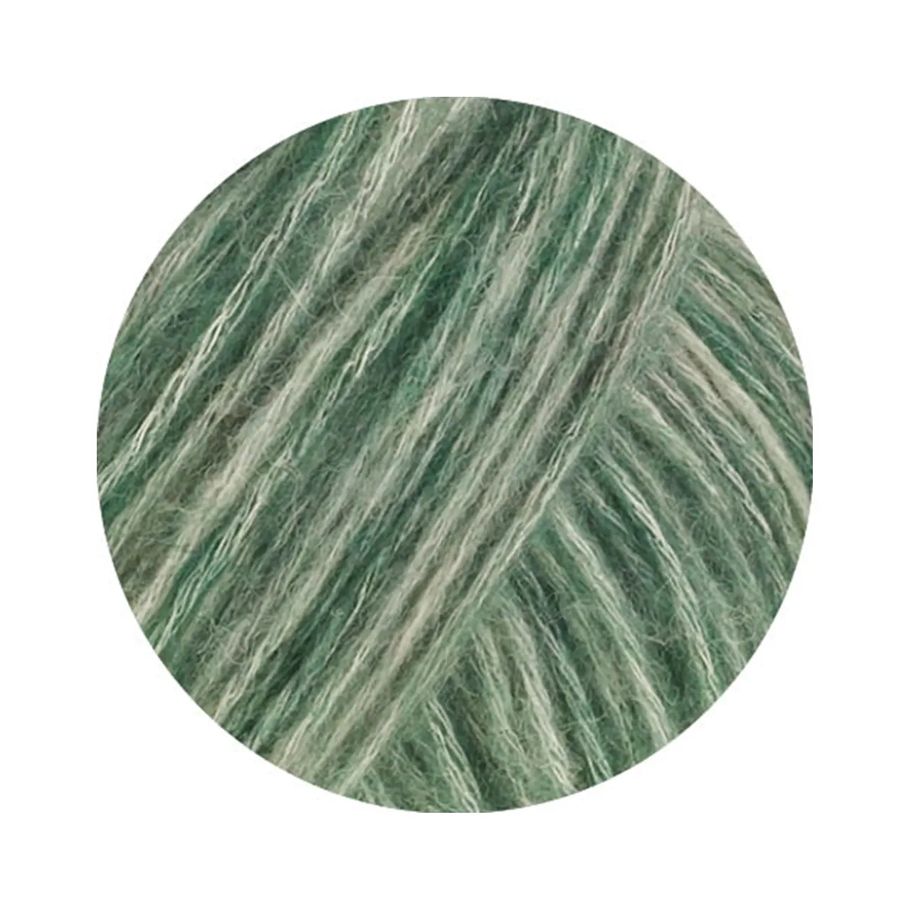 Pelo Cashmere 12 Waldgrün/Rohweiß von Lana Grossa. Flauschige Netzgarnstruktur aus Baumwolle gefüllt mit Cashmere & Baby-Alpakafasern