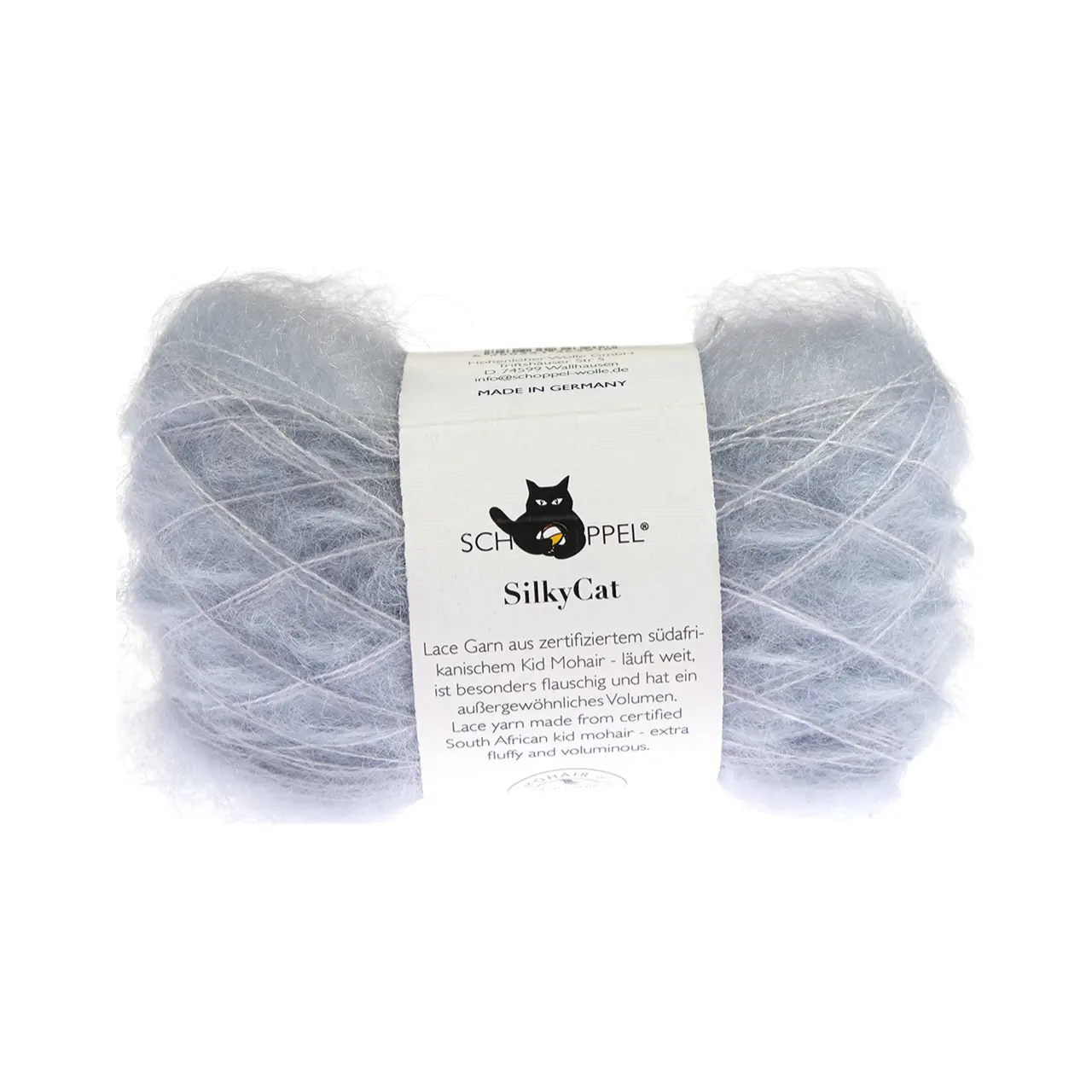 SilkyCat 3936 Ozon von Schoppel. SilkyCat verbindet Seide und Mohair. Es ist ein luxuriöses federleichtes Garn das sich ideal für feine Strickprojekte und als Beilaufgarn eignet.