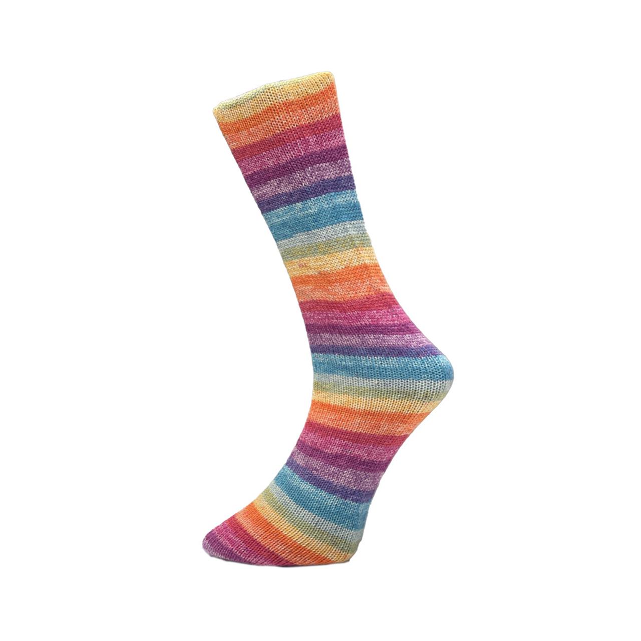 Lungauer Sockenwolle 4Fach 48-72 Lila-Orange-Gelb-Blau