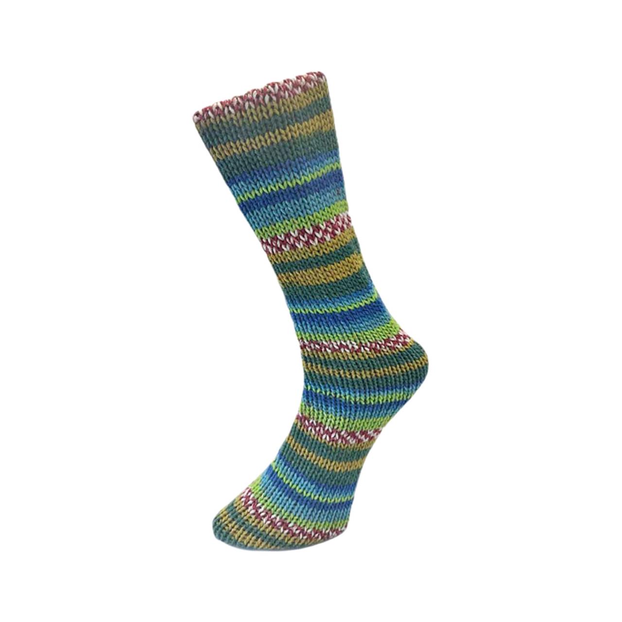 Lungauer Sockenwolle 8Fach 682-23 Grün-Blau-Rot-Beige-Weiß