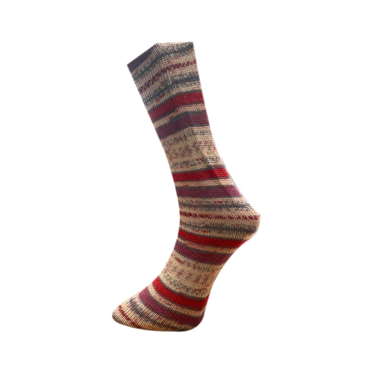 Lungauer Sockenwolle mit Seide 536-22 Natur-Rot-Olive